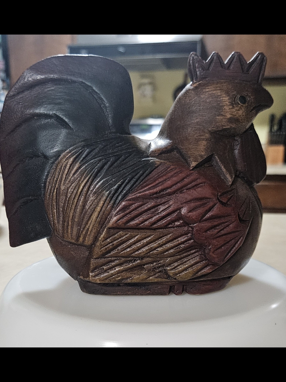 Hand-Carved Wooden Rooster Figurine